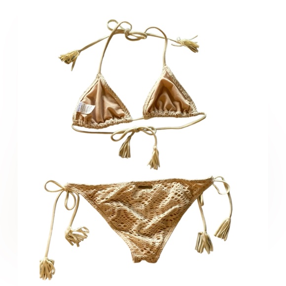 Billabong Lace Tassels Cream Size L Bikini Great  Condition! Bottoms L Top S. - Picture 4 of 11
